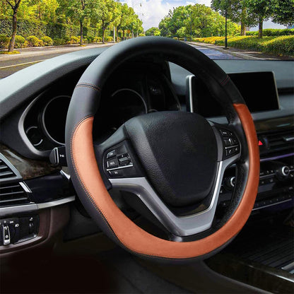 37-38cm Microfiber Leather Steering Wheel Cover-Coffee