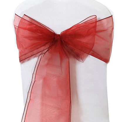 10 Piece Sheer Organza Wedding Chair Back Bow Sashes for Party Decor -Red