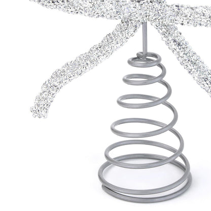Sparkling Christmas Tree Top Bow Elegant Holiday Decoration Silver