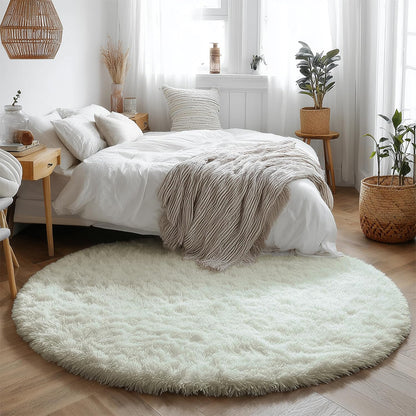 Round Plush Area Rug-White