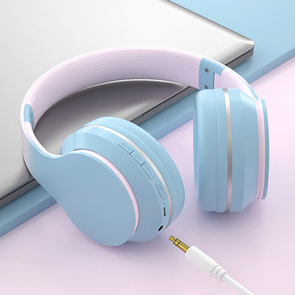 Foldable Kids Wireless Headphones Over Ear Bluetooth Headset with Mic Function Blue