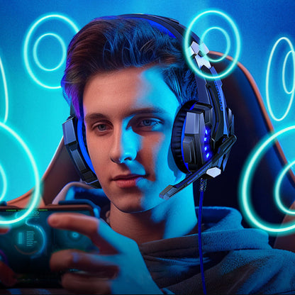 Head-Worn Gaming Headset with MIC Wired LED Headphones for PC Laptop PS4 Blue