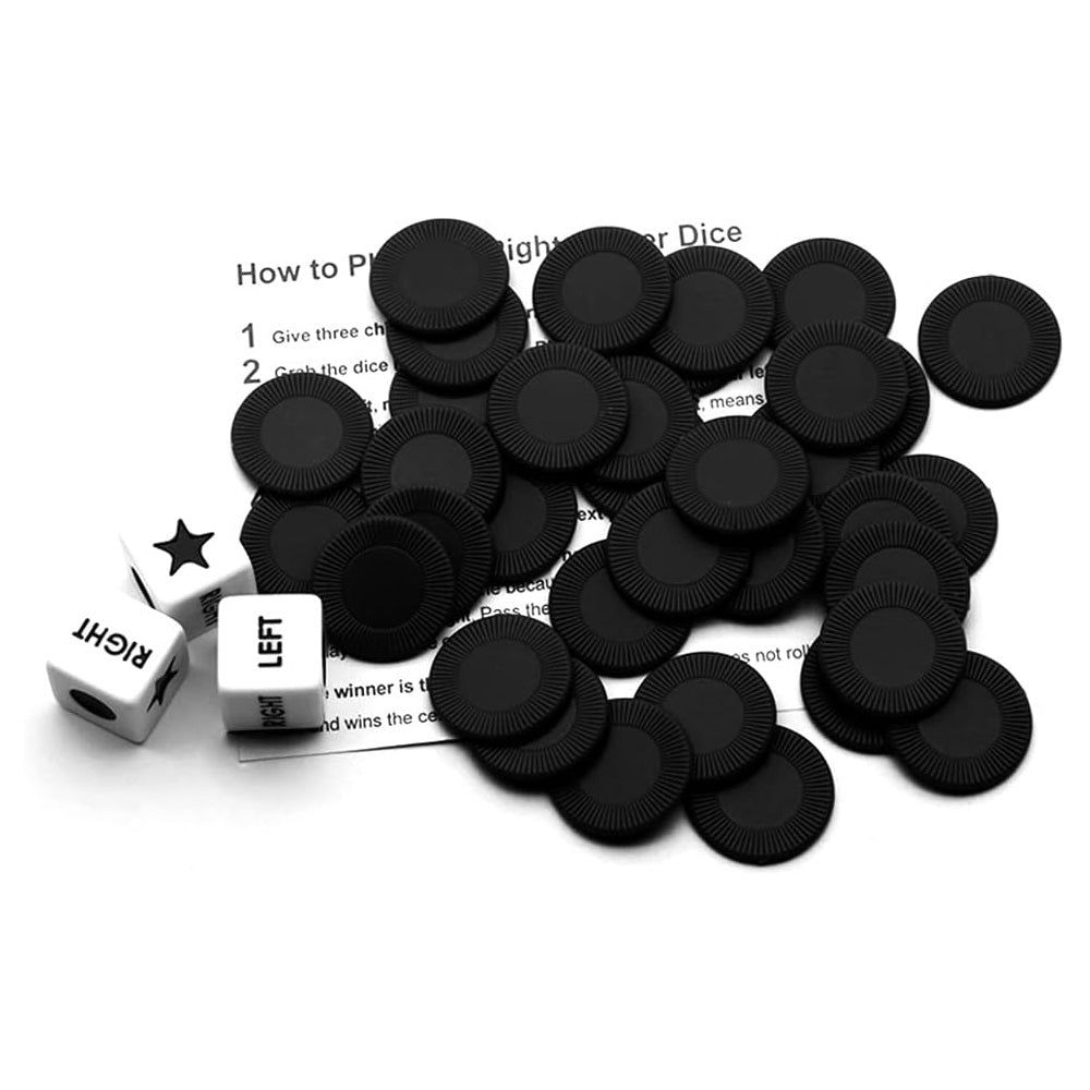 Left Right Center Dice Game Prime Set with 3 Dices 24 Chips for Party Family Fun-Black