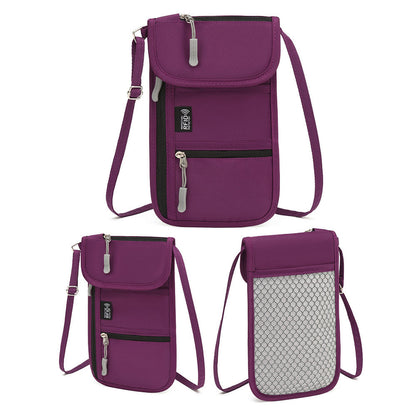RFID Lined Travel Passport Holder Neck Wallet -Purple