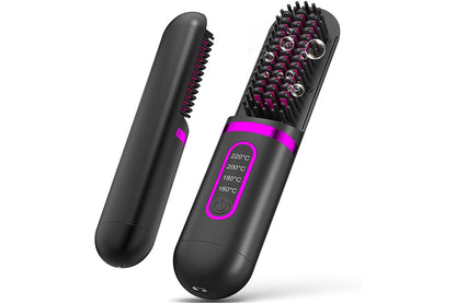 Hair Straightener Brush Anti-Scald Portable Straightening Brush Styling Tools -Black