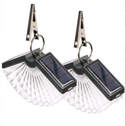 2Pcs Solar Fan-Shaped Wall Mounted Light With Clip Waterproof Outside Light Decor For Patios Courtyard -Warm White