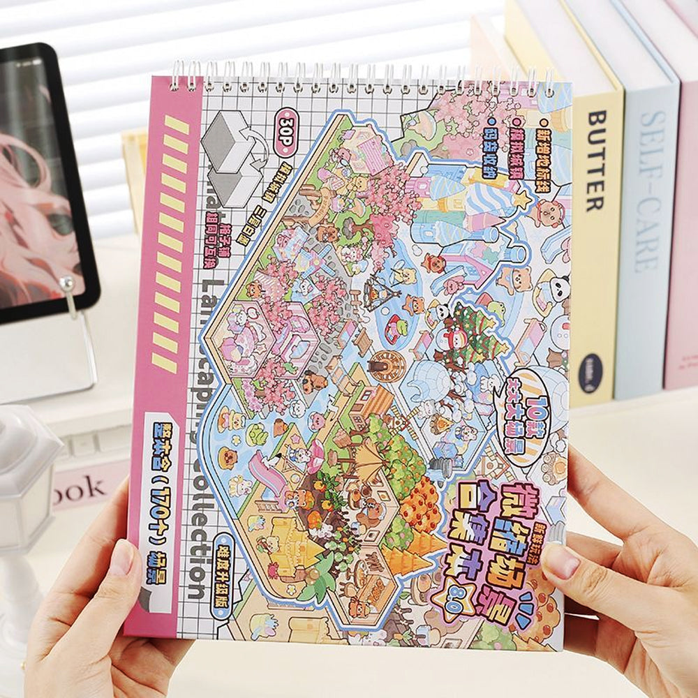 3D Reusable Sticker Scene Book with 10 Themes  - Pink