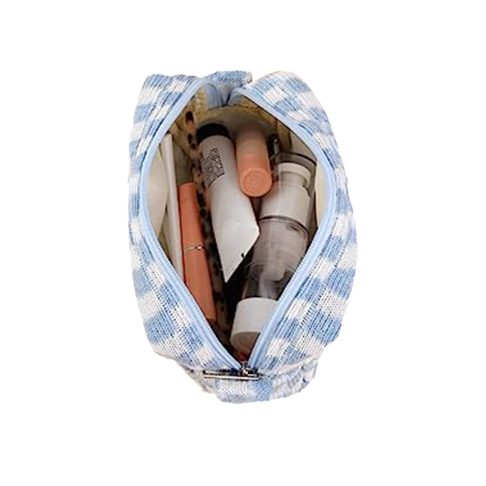 2Pcs Checkered Makeup Bags Travel Toiletry Bag Organizer Makeup Storage Bags Blue