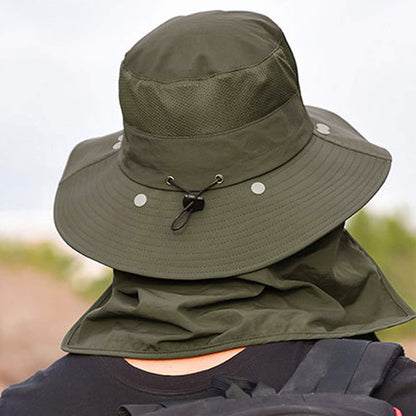 Sun Protection Fishing Cap Wide Brim Hat With Neck Flap And Face Cover-Army Green