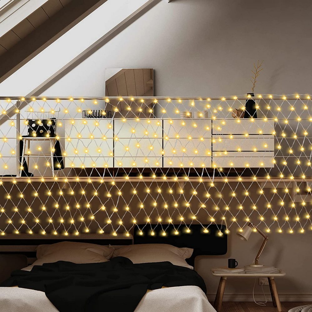 Net Lights Solar Power LED String Lights Christmas Mesh Light for Outdoor Bedroom Decoration-Yellow