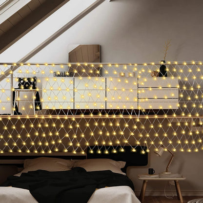 Net Lights Solar Power LED String Lights Christmas Mesh Light for Outdoor Bedroom Decoration-Yellow