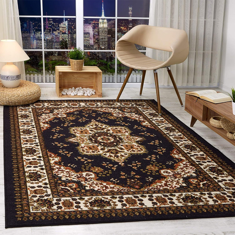 Crystal Velvet Vintage Boho Rug Non-Slip Floor Carpet for Bedroom Dining Room-Brown