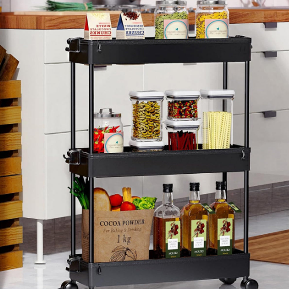 3-Tier Rolling Storage Cart Bathroom Storage Organizer Shelf Black
