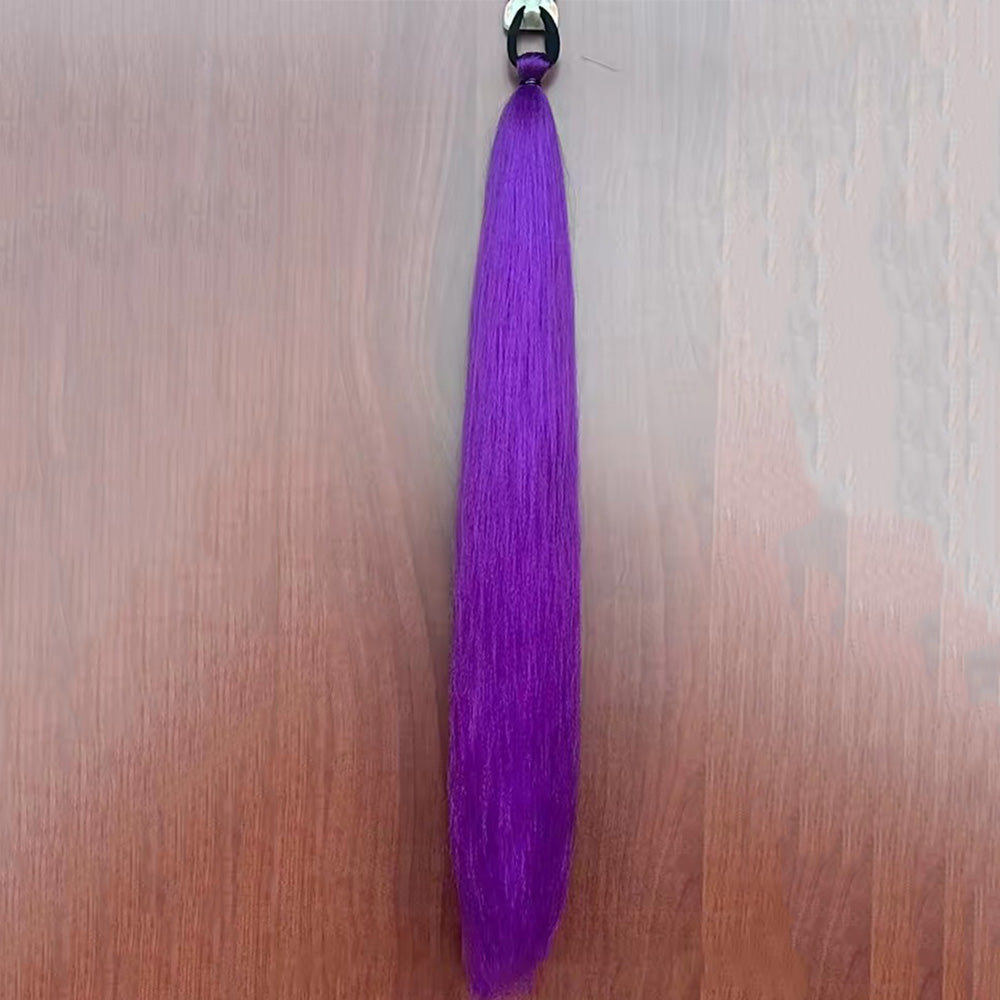 2PCS Purple Ponytail Extensions with Elastic Tie Straight Sleek Wrap Around Braids Purple
