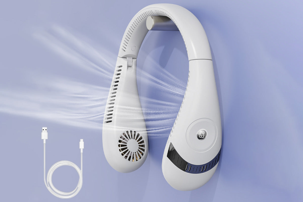 Portable Neck Fan Mini Bladeless Foldable Neck Fan USB Rechargeable 360 Degree Cooling Fan-White