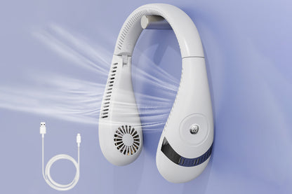 Portable Neck Fan Mini Bladeless Foldable Neck Fan USB Rechargeable 360 Degree Cooling Fan-White