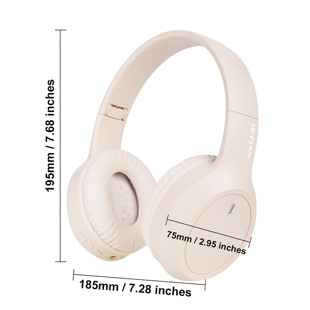 Bluetooth 5.3 Wireless Headphones Rechargeable Earphones Headset with Mic-Khaki