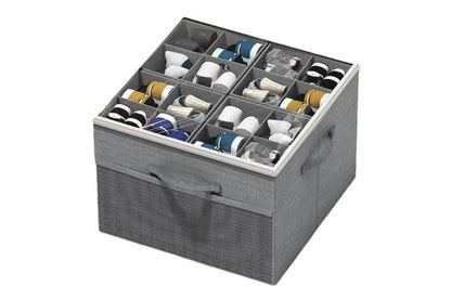 Shoe Organizer Foldable Shoe Storage Containers with Dividers and Lid -Grey