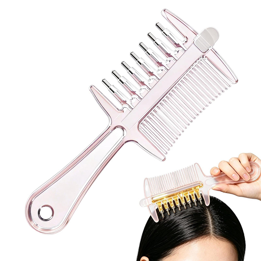 2 in 1 Liquid Guide Comb Oil Comb with Flow Control and Scalp Massage Comb - Pink