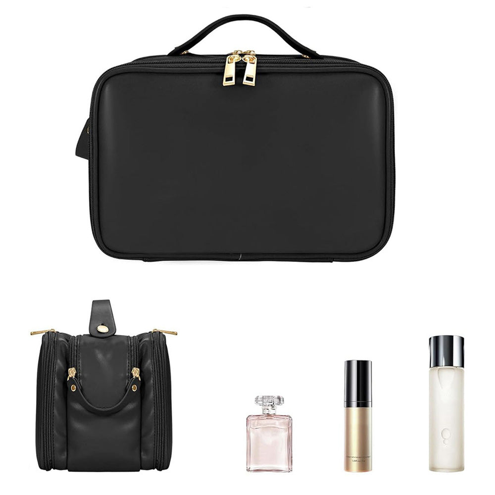 Large Capacity Travel Makeup Bag Portable Cosmetic Organizer Storage Toiletry Bags-Black