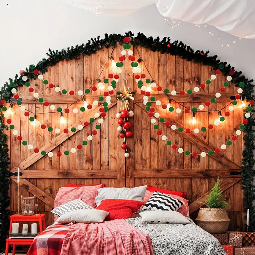 2PCS Christmas Pom Pom Garland Hanging Balls for Christmas Tree Party Decor