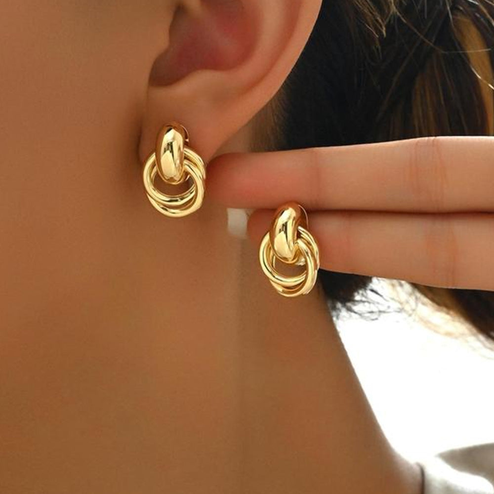 2 Pairs Women’s Geometric Dangle Drop Earrings with Large Knot Design