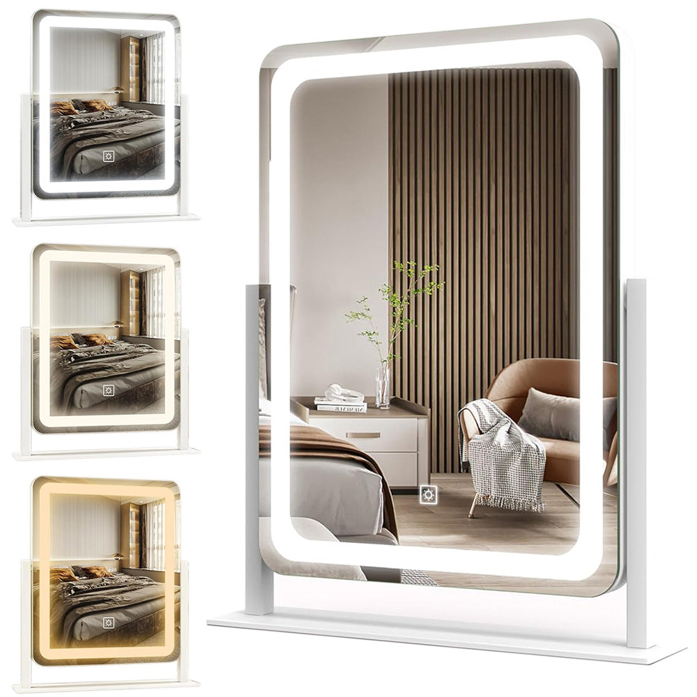 Vanity Mirror LED Lighted Makeup Mirror with 3-Color Lighting and Dimmable-White