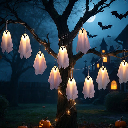 10 Ghost Halloween Hanging Light String with 8 Modes