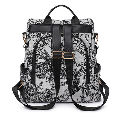 Printed Anti-theft Backpack Multifunctional Large Capacity Travel Bag Black