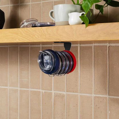 Tumbler Lid Organizer Self-Adhesive Under-Cabinet Mount Space-Saving Lid Holders Black