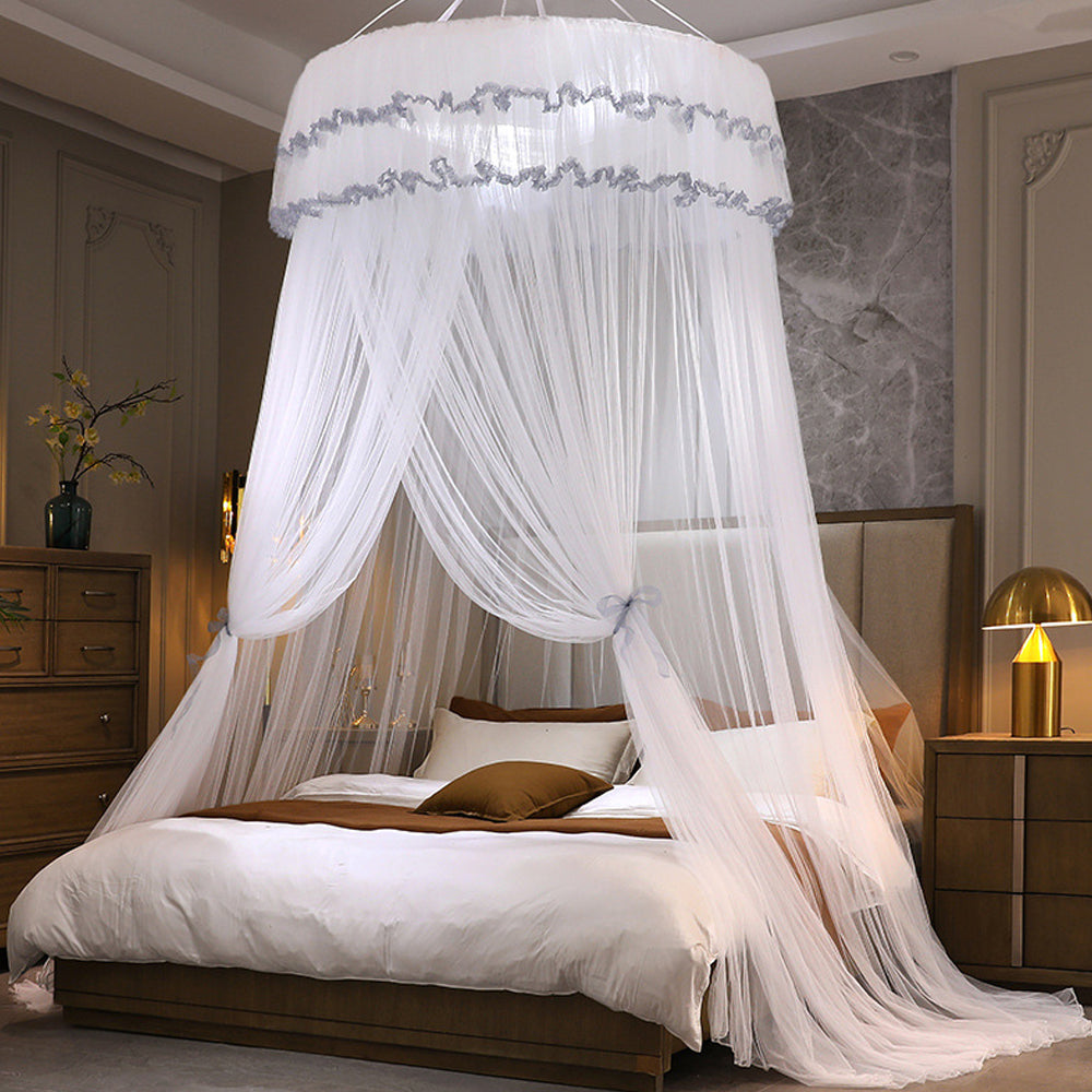 Lace Bed Canopy Drapes Dome Mosquito Net Hanging Bed Curtain White