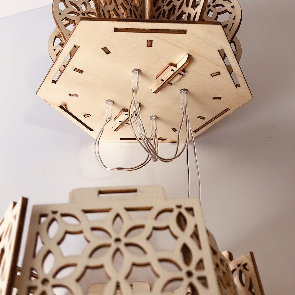 Christmas Wooden Lantern ¨C Decorative Carved Hollow LED Night Light for Holiday Home Decor Style 2