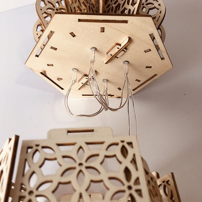 Christmas Wooden Lantern ¨C Decorative Carved Hollow LED Night Light for Holiday Home Decor Style 2