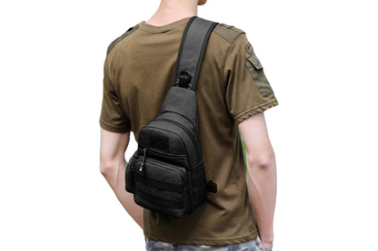 2Pcs Tactical Sling Bag Pack With Water Bottle Holder Shoulder Messenger Bag-Black