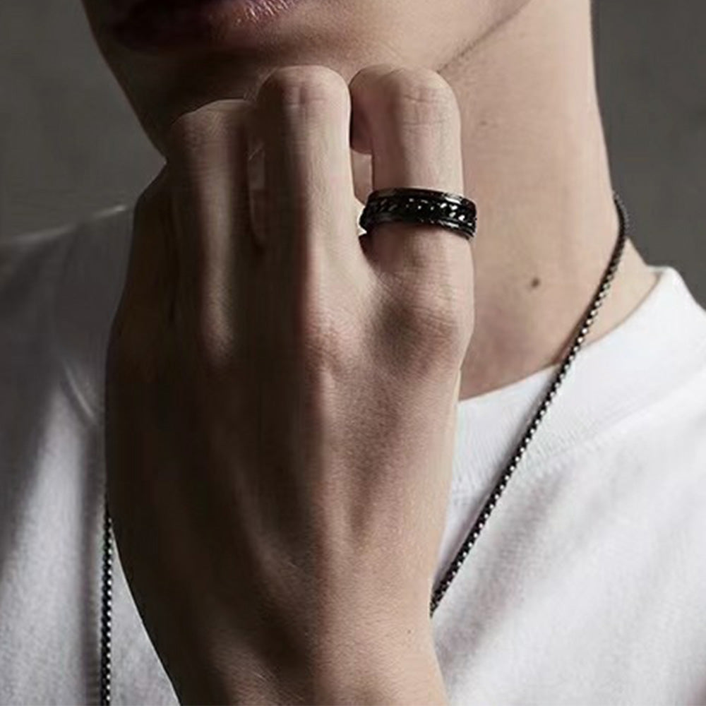 Fidget Spinner Ring for Anxiety Relief Stainless Steel for Adults & Teens Black