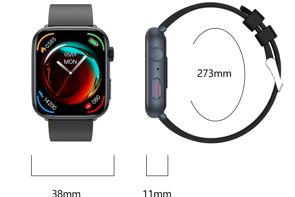 Smart Watch 1.85-Inch Fitness Watch with Heart Rate Noninvasive Blood Sugar Monitor HRV Detection Body Temperature SOS Call Activity Tracker-Black