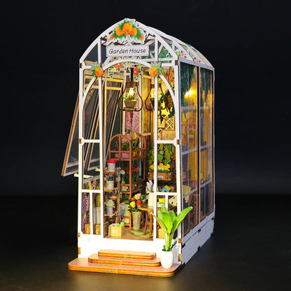 3D DIY Book Nook Puzzle Kit Garden House Miniature Dollhouse Shelf Insert