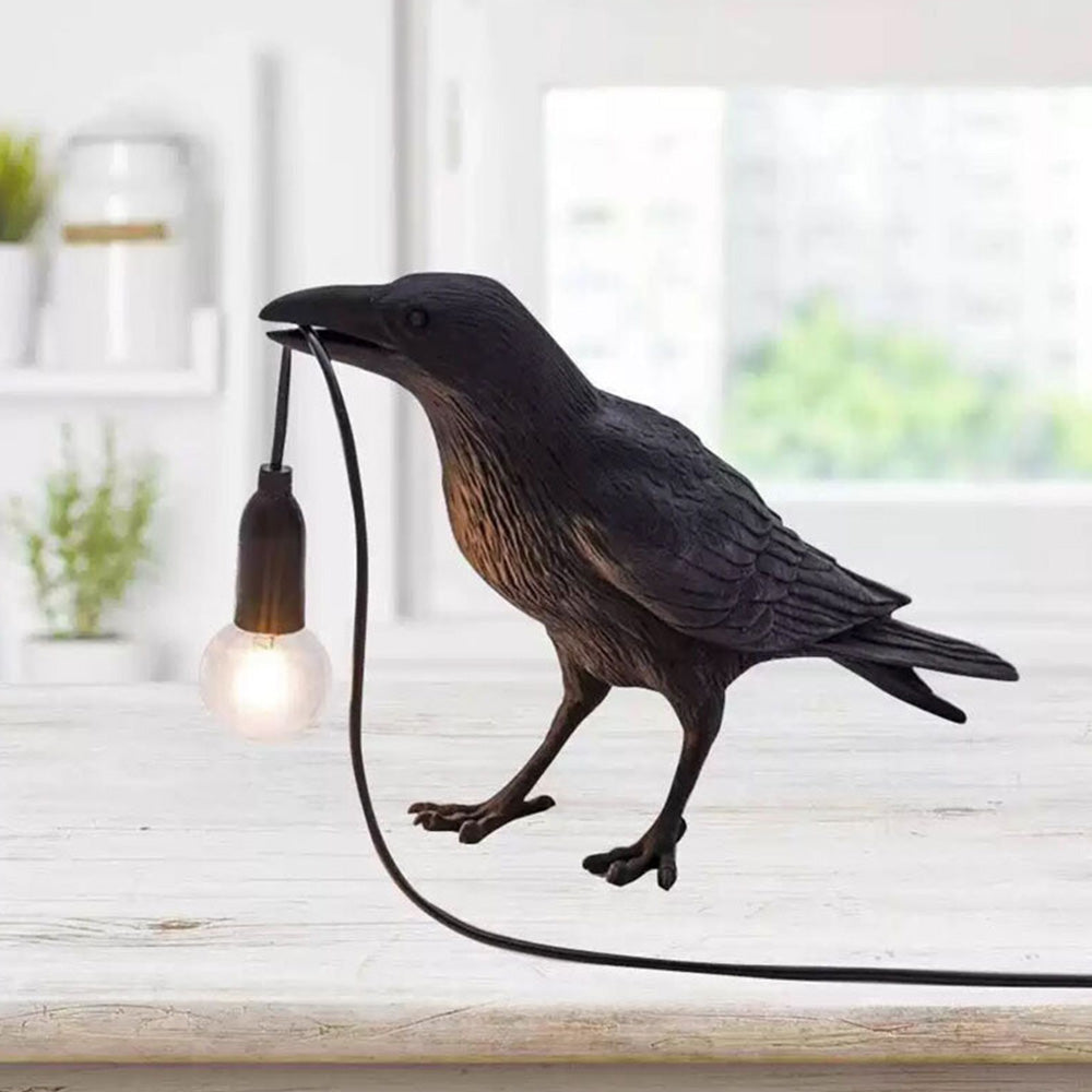 USB Crow Lamp Gothic Raven Light Halloween Decor for Bedroom or Bedside Table