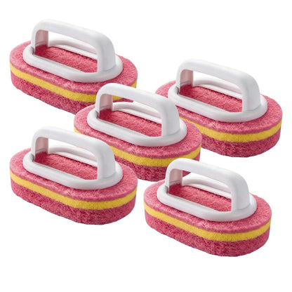 5 Piece Multi Layer Sponge Cleaning Brush Set for Kitchen Bathroom - Red
