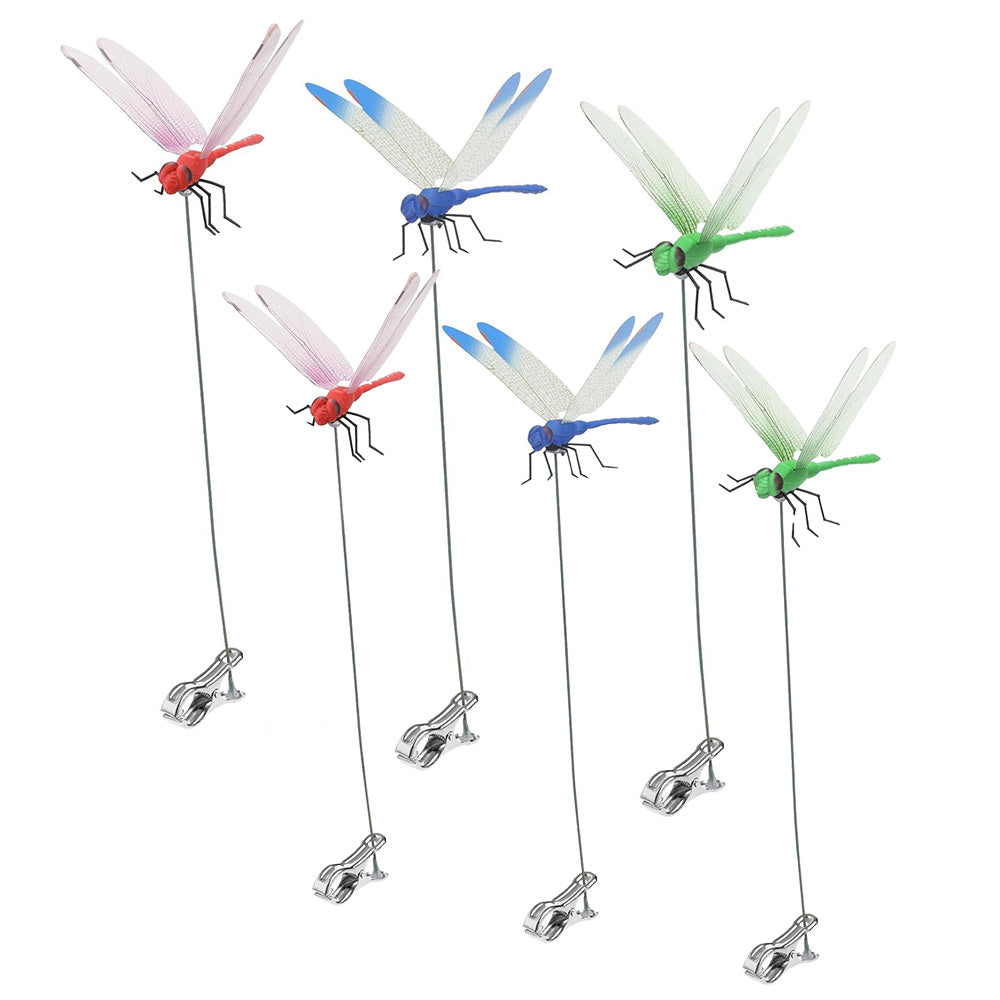 6Pcs Outdoor Fake Dragonfly Rod Clip Garden Metal Dragonfly Clip Decor