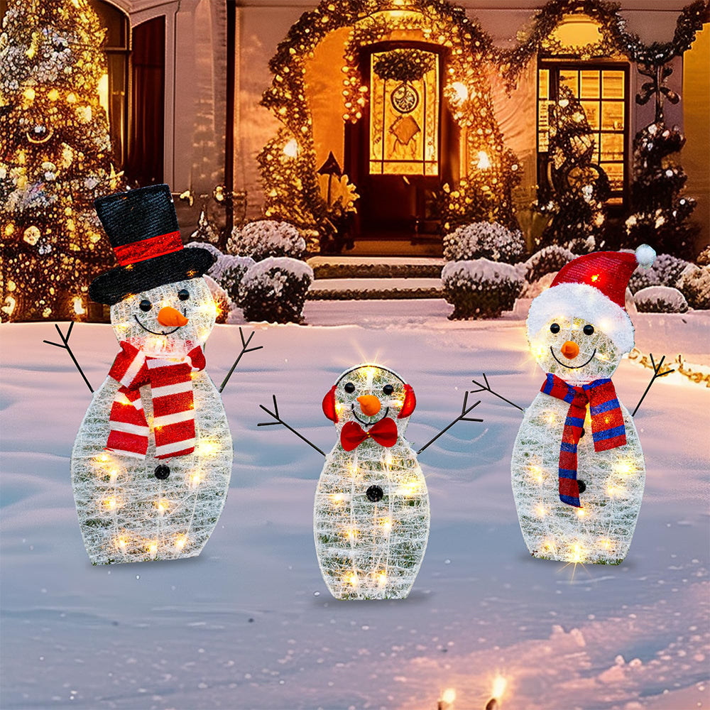 3 Piece Set Snowman Light Stake 2D Christmas Scene Decor