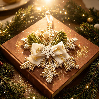 4 Piece Gold Christmas Snowflake Deer Tree and Key Hanging Ornament Set