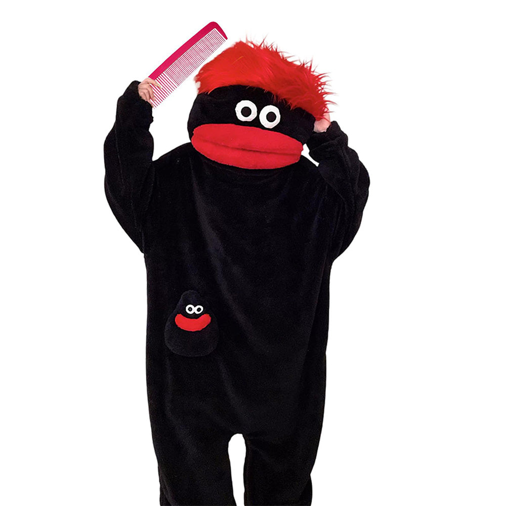 Plush Monster Onesie Pajamas Soft Funny Cartoon Costume Loungewear-Black