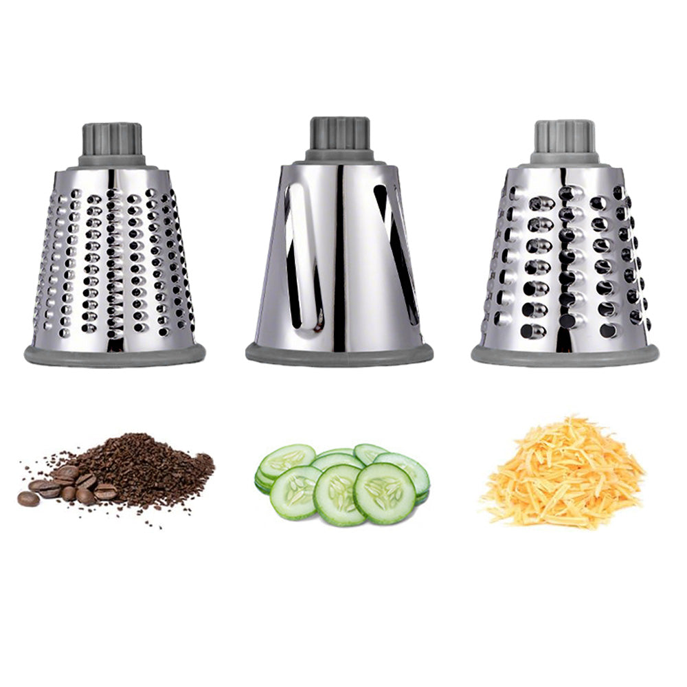 Rotary Vegetable Chopper 3-Blade Cylinder Hand-Cranked Slicer Shredder Grater-Grey