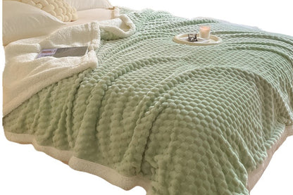 Fluffy Fleece Comforter Soft Warm Winter Jacquard Throw Blanket for Couch Bed -Green