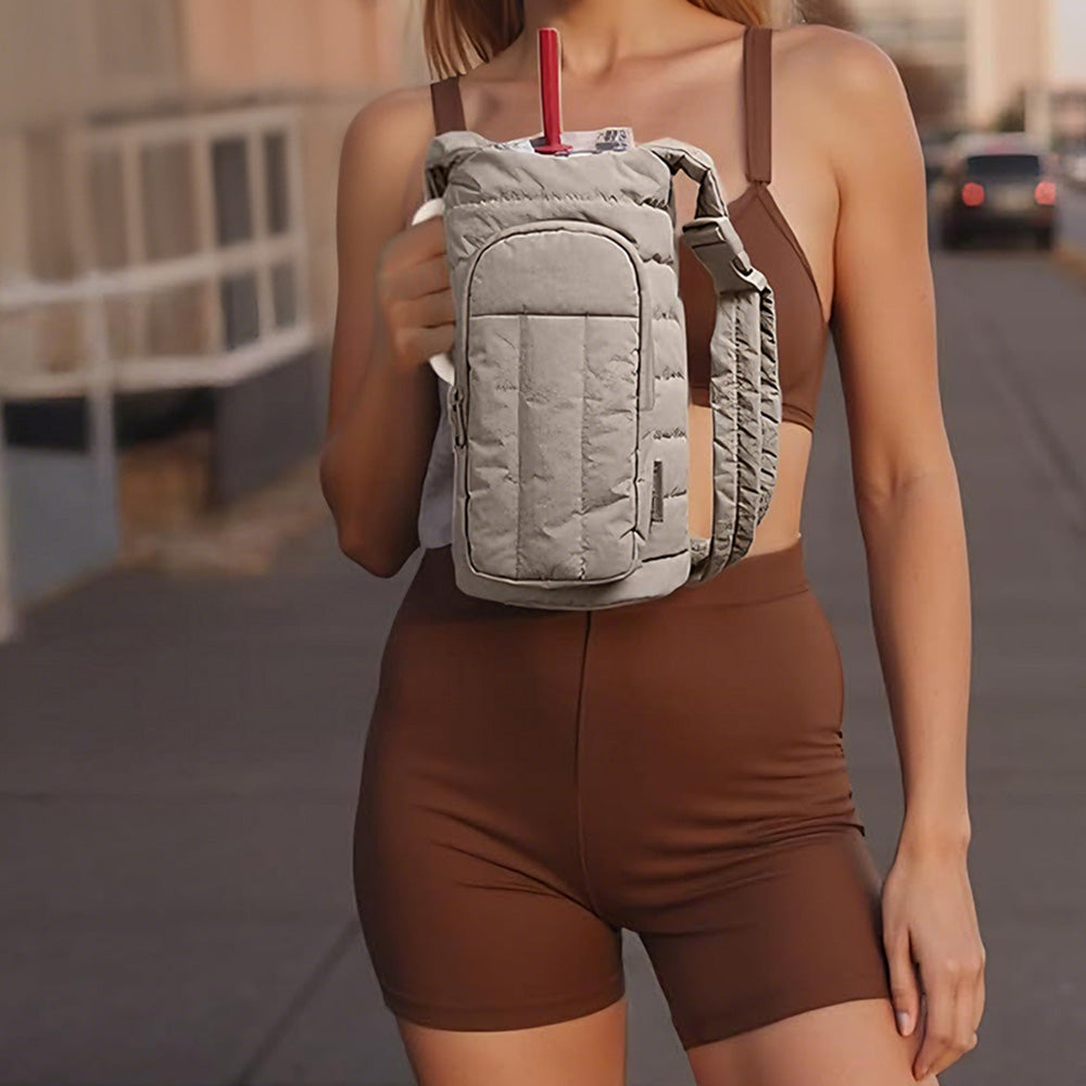 Water Bottle Holder Bag with Strap Crossbody Bag Gym Accessories-Camel