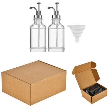 2 Pack 500ml Square Glass Syrup Soap Dispenser Bottles with Funnel - Silver