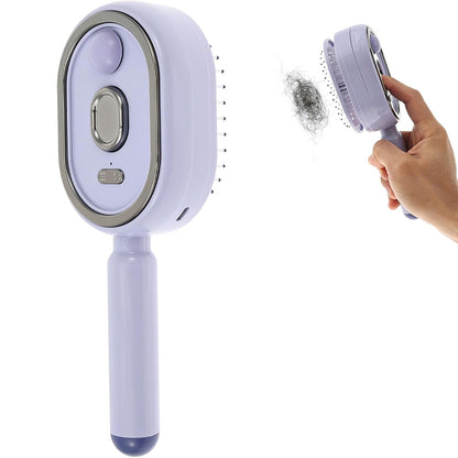 Electric Steam Hair Brush Mist Spray Cushion Comb for Smoothing Frizz-Purple