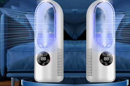 Desk Bladeless Fan with Humidifier USB-Powered Portable Air Conditioner Fan with LED Display-White