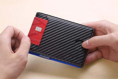 PU Leather Wallet RFID Blocking Front Pocket Bifold Card Holder-Blue